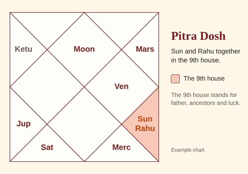 Pitra Dosh in kundali – example chart with Sun and Rahu together in the 9th house
